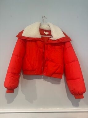 Maeve by Anthropologie Sherpa Collar Cropped Puffer Jacket